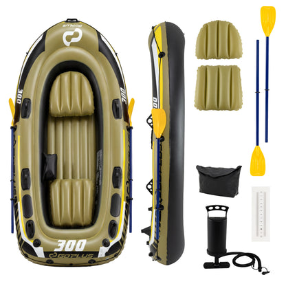 Inflatable Boat 3-Person Fishing Raft Set with Oars and Pump, Green Water Sports Green at Gallery Canada