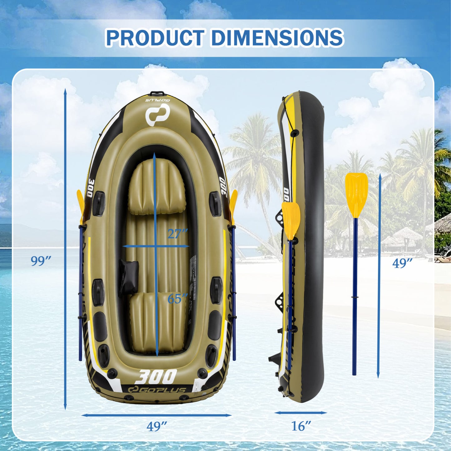 Inflatable Boat 3-Person Fishing Raft Set with Oars and Pump, Green Water Sports at Gallery Canada