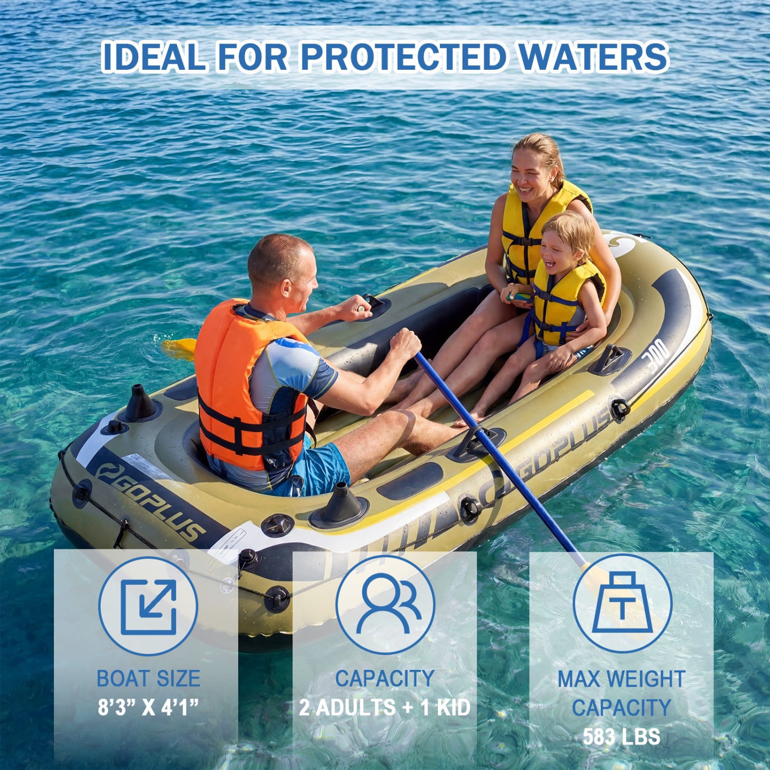 Inflatable Boat 3-Person Fishing Raft Set with Oars and Pump, Green Water Sports at Gallery Canada