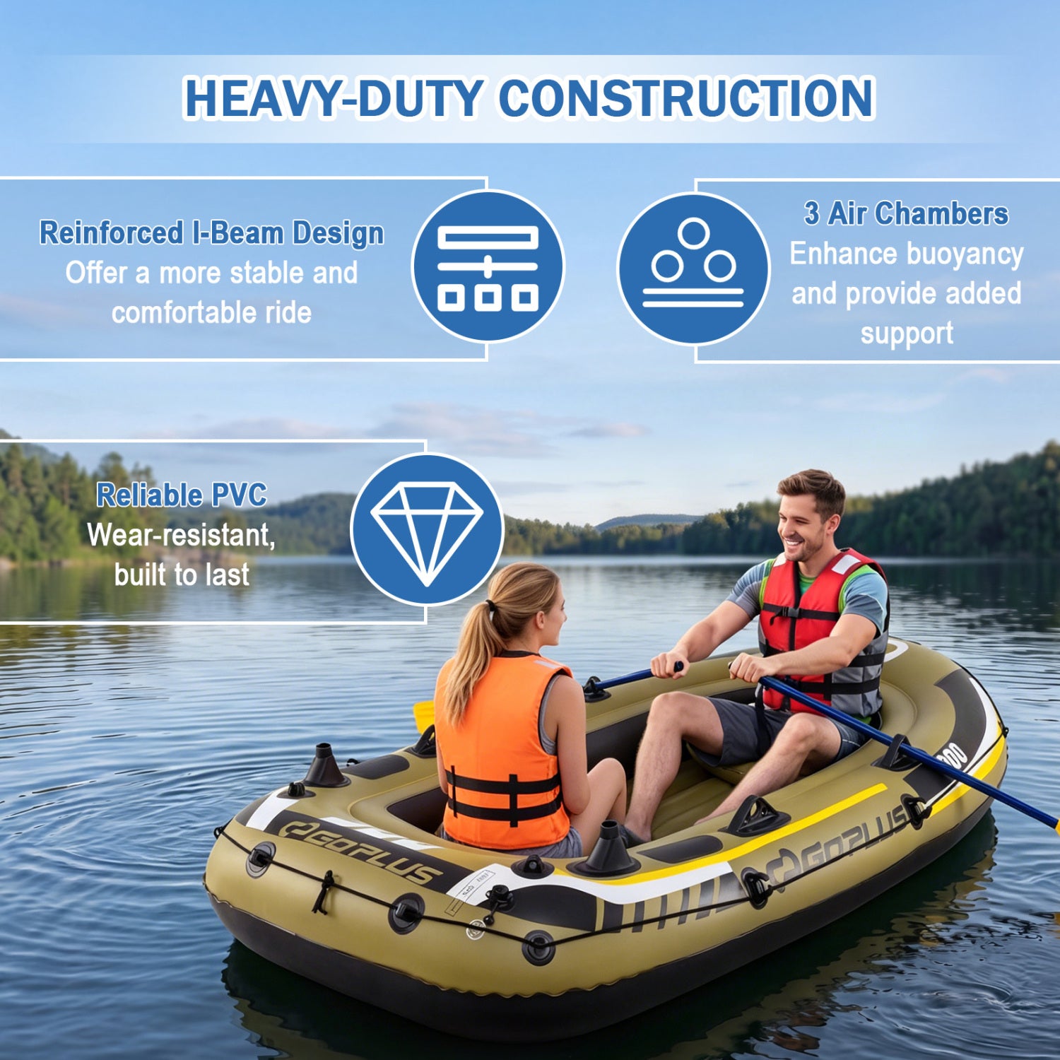 Inflatable Boat 3-Person Fishing Raft Set with Oars and Pump, Green Water Sports at Gallery Canada