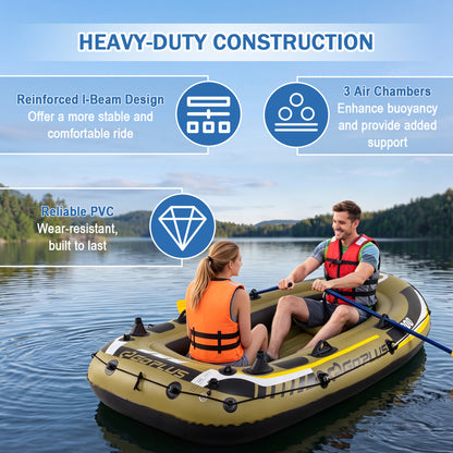 Inflatable Boat 3-Person Fishing Raft Set with Oars and Pump, Green Water Sports at Gallery Canada