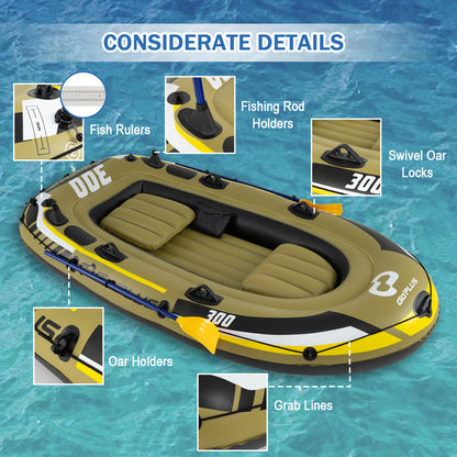 Inflatable Boat 3-Person Fishing Raft Set with Oars and Pump, Green Water Sports at Gallery Canada