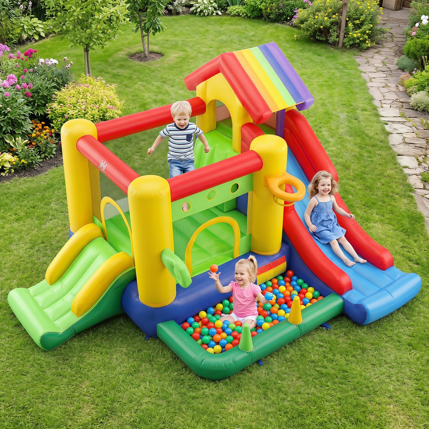 Inflatable Bounce Castle, Double Slides, 735W Blower, Multicolor Bounce House at Gallery Canada