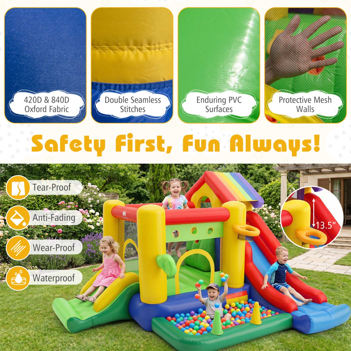 Inflatable Bounce Castle, Double Slides, 735W Blower, Multicolor Bounce House at Gallery Canada