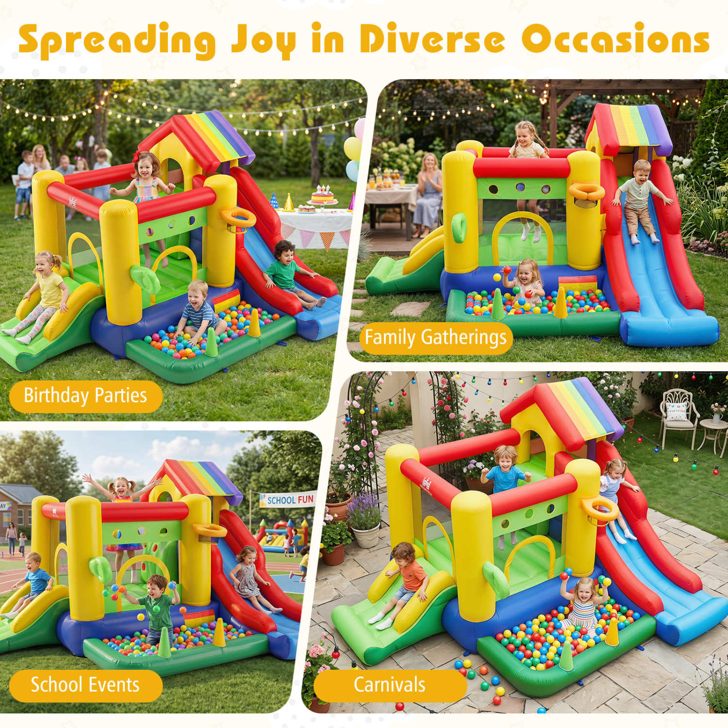 Inflatable Bounce Castle, Double Slides, 735W Blower, Multicolor Bounce House at Gallery Canada