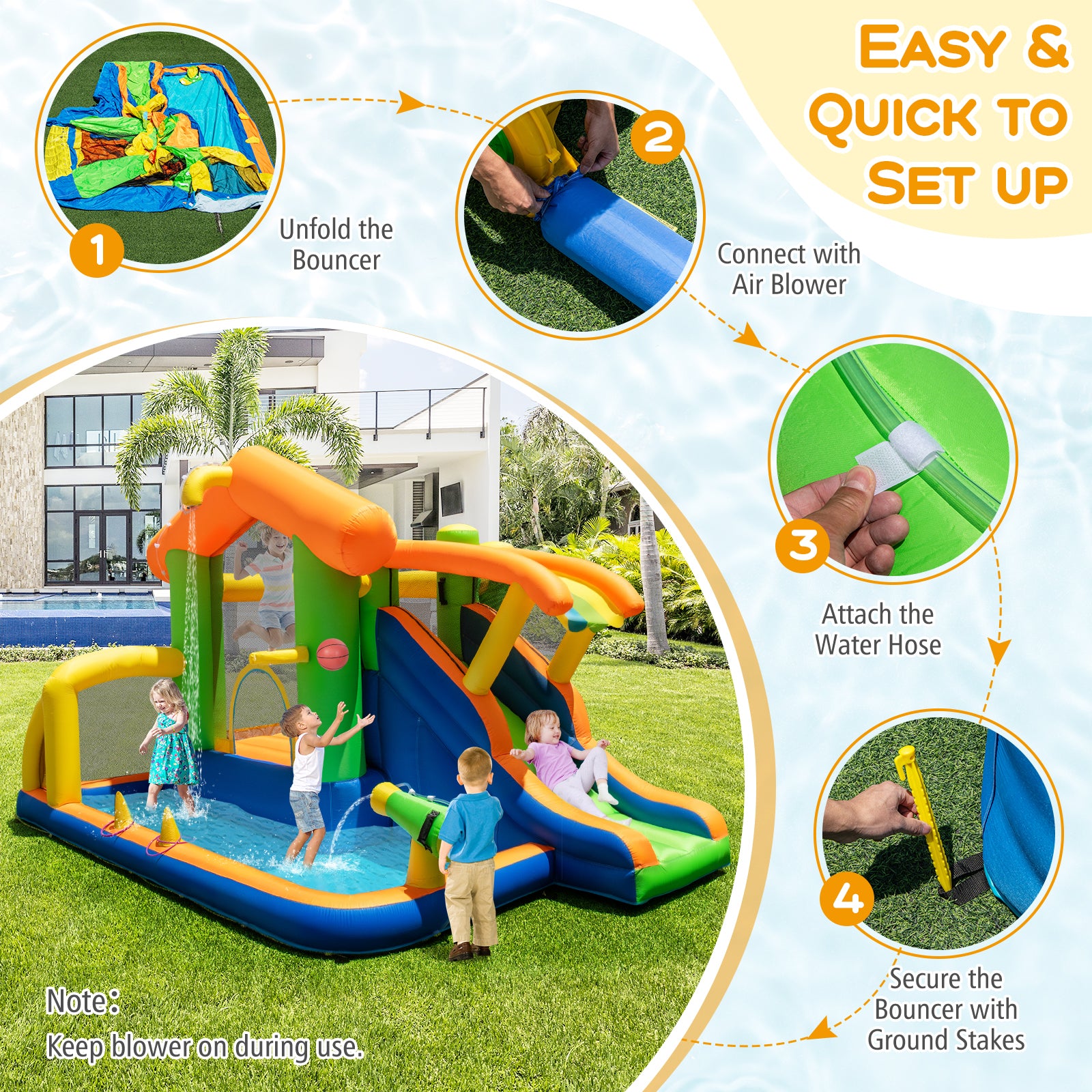 Inflatable Bounce House Water Park with Slide and 480W Blower Inflatable Water Slides at Gallery Canada