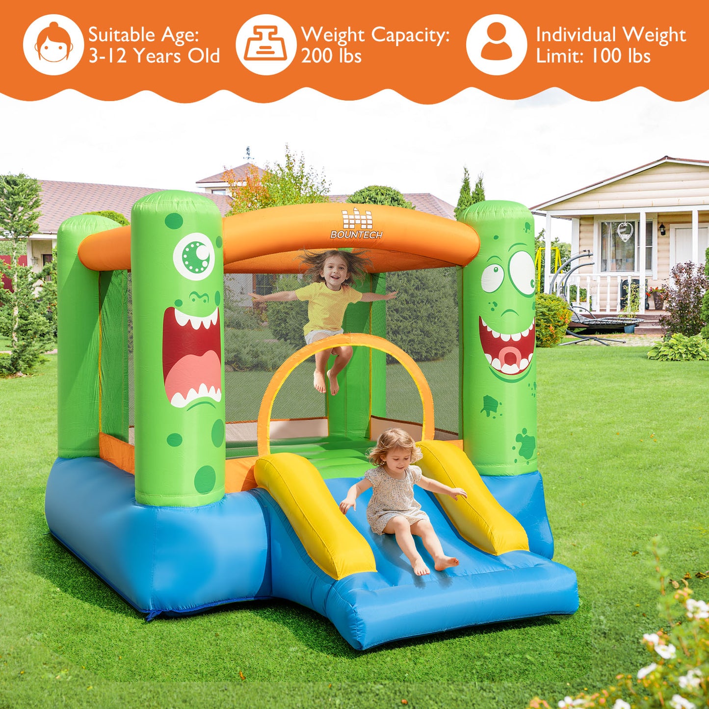 Inflatable Bounce House Monster Themed Bouncy Castle with Large Jumping Area and Slide 550W Blower Included Bounce House at Gallery Canada