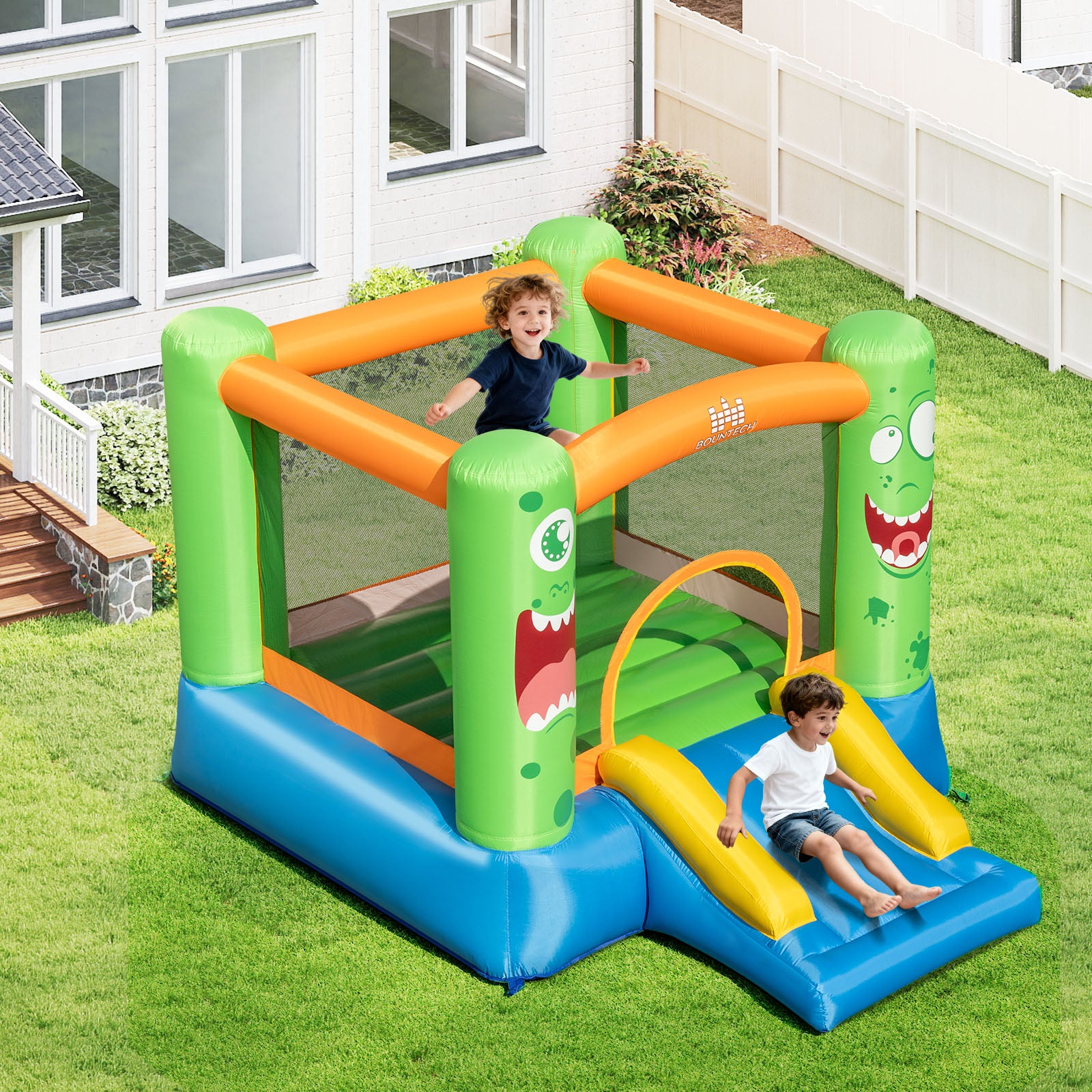 Inflatable Bounce House Monster Themed Bouncy Castle with Large Jumping Area and Slide 550W Blower Included Bounce House at Gallery Canada