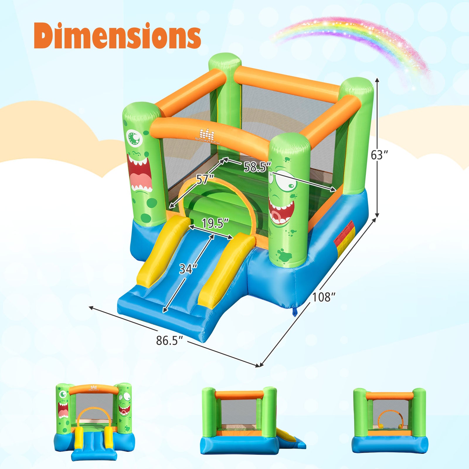 Inflatable Bounce House Monster Themed Bouncy Castle with Large Jumping Area and Slide 550W Blower Included Bounce House at Gallery Canada