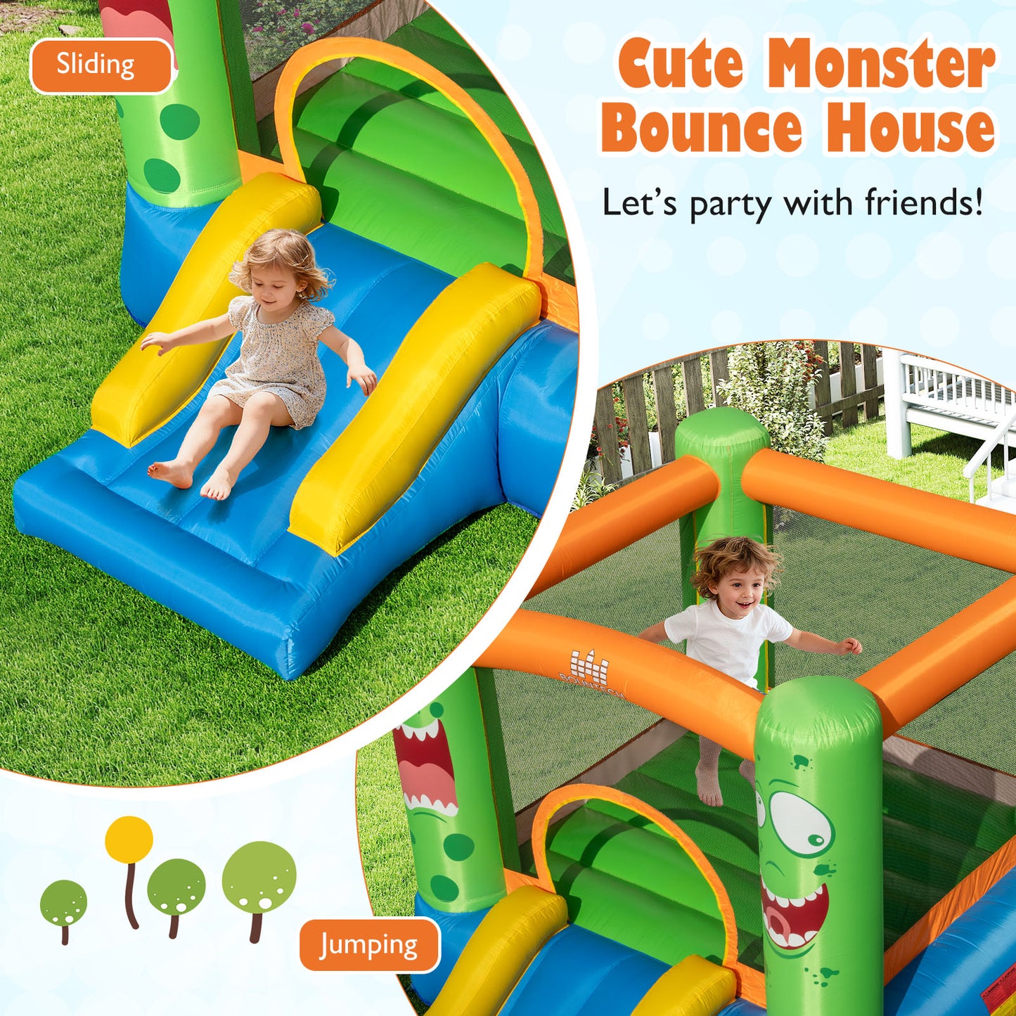 Inflatable Bounce House Monster Themed Bouncy Castle with Large Jumping Area and Slide 550W Blower Included Bounce House at Gallery Canada