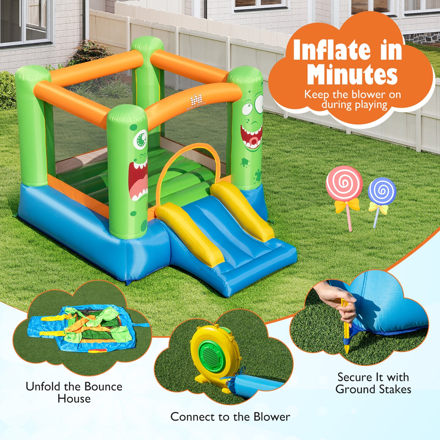 Inflatable Bounce House Monster Themed Bouncy Castle with Large Jumping Area and Slide 550W Blower Included Bounce House at Gallery Canada