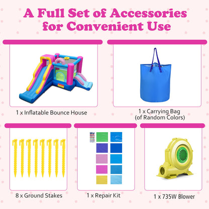 Inflatable Bounce House with Slides and Basketball Hoop (with 735W Blower)