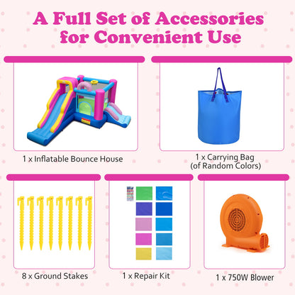 Inflatable Bounce House with Slides and Basketball Hoop (with 750W Blower)