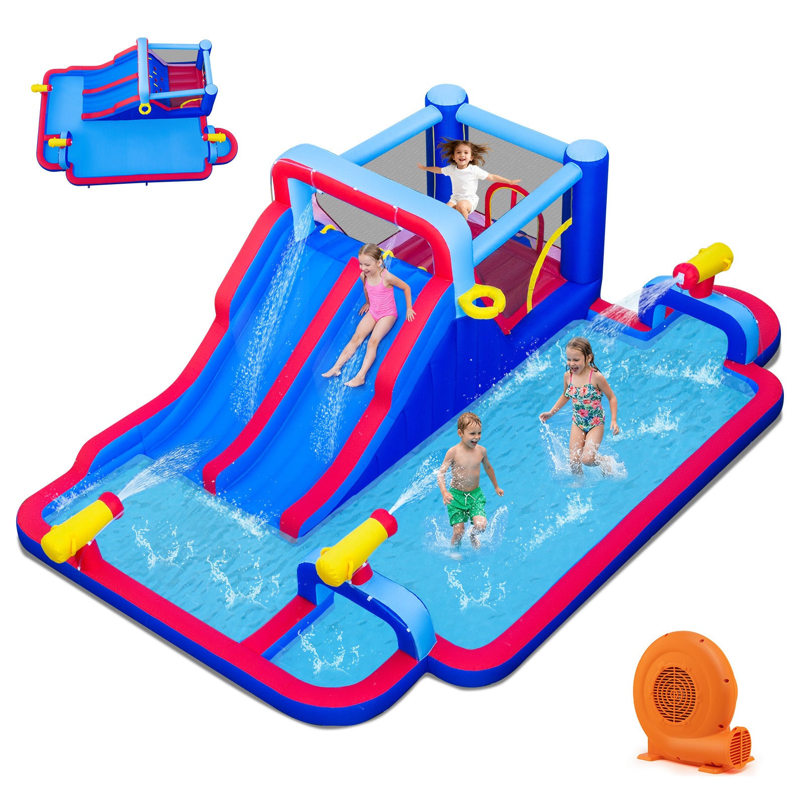 Inflatable Bounce House With 2 Water Slides, 3 Water Cannons, 680W Blower, Blue Bounce House at Gallery Canada