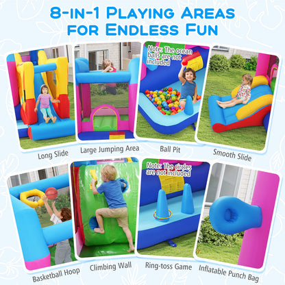 Inflatable Bounce House, 8-in-1 Excavator Kids Bouncer, 750W Blower