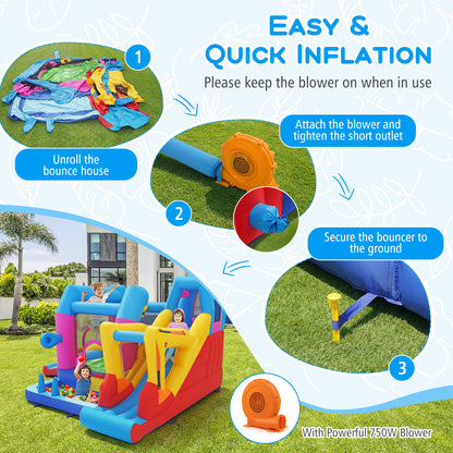 Inflatable Bounce House, 8-in-1 Excavator Kids Bouncer, 750W Blower