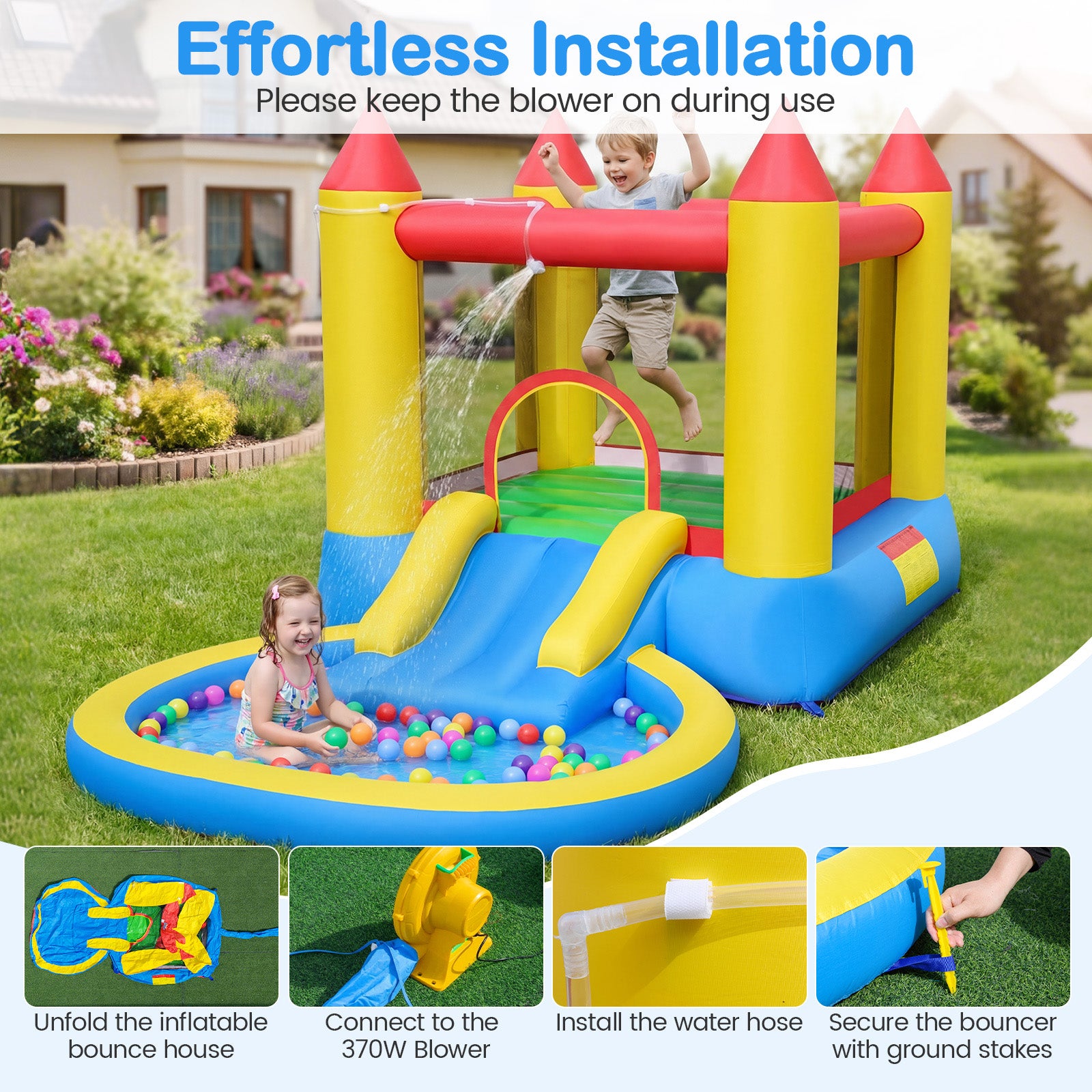 Inflatable Bounce House With Water Slide, 370W Blower, Multicolor Bounce House at Gallery Canada