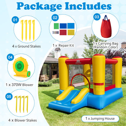 Inflatable Bounce House w/ Basketball Rim, 370W Blower
