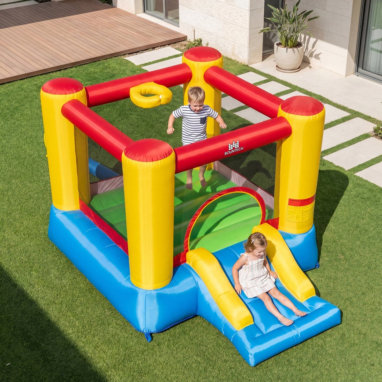 Inflatable Bounce House w/ Basketball Rim, 370W Blower