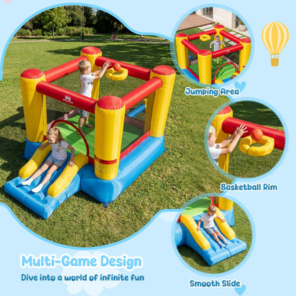 Inflatable Bounce House w/ Basketball Rim, 370W Blower