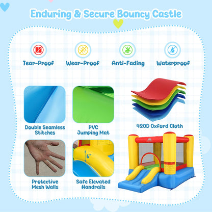 Inflatable Bounce House w/ Basketball Rim, 370W Blower