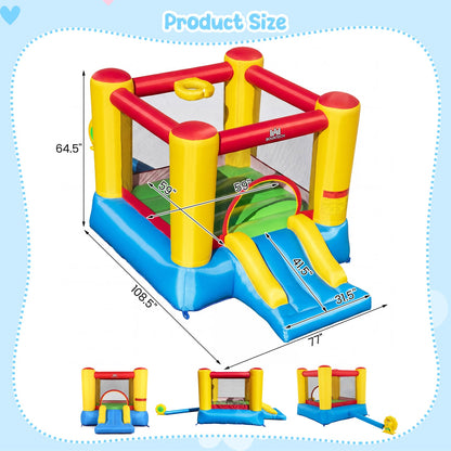 Inflatable Bounce House w/ Basketball Rim, 370W Blower