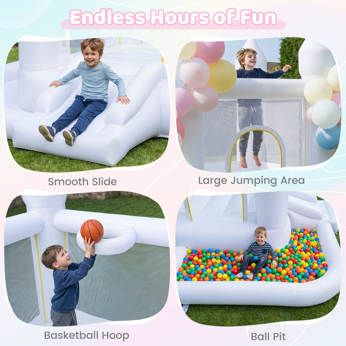 Inflatable Bounce House With Jumping Area, Basketball Hoop, 480W Blower