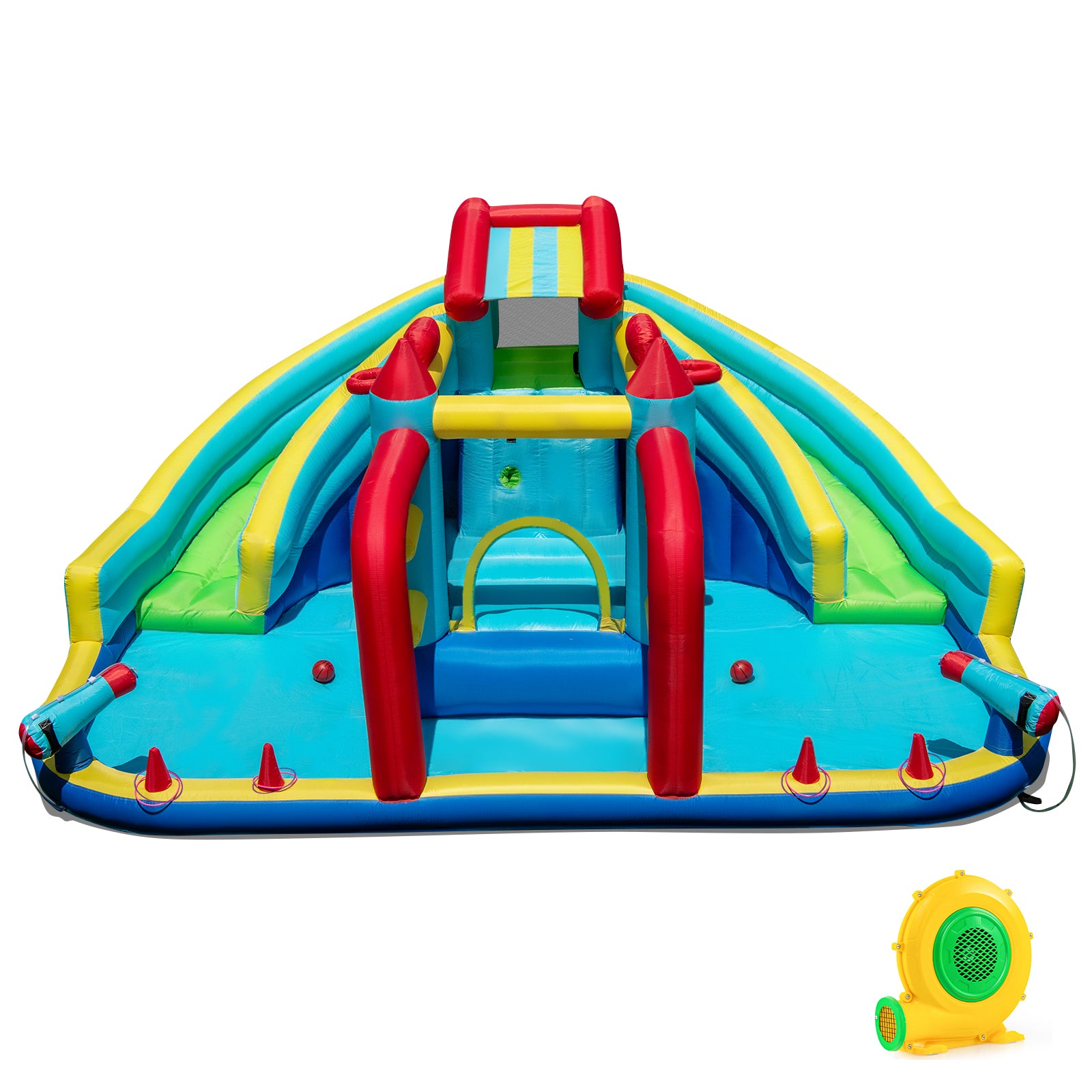 Inflatable Double Water Slide Park With Obstacle Course, 680W Blower Inflatable Water Slides at Gallery Canada