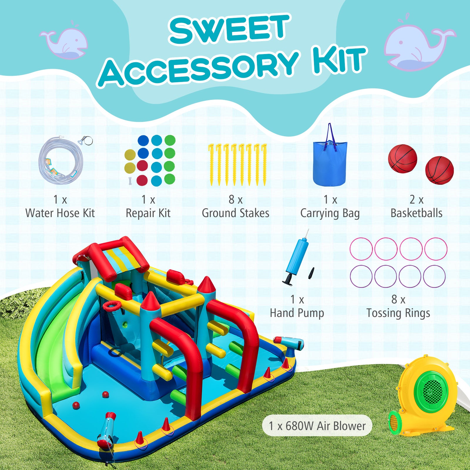 Inflatable Double Water Slide Park with Obstacle Course and 680W Blower Inflatable Water Slides at Gallery Canada