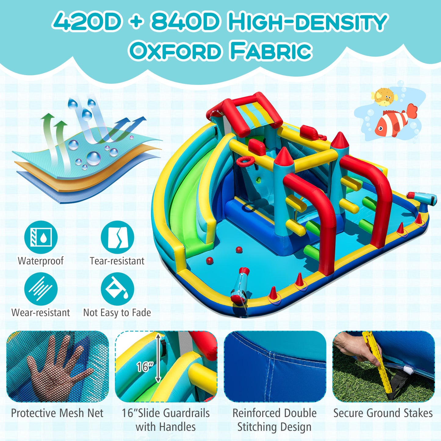 Inflatable Double Water Slide Park with Obstacle Course and 680W Blower Inflatable Water Slides at Gallery Canada