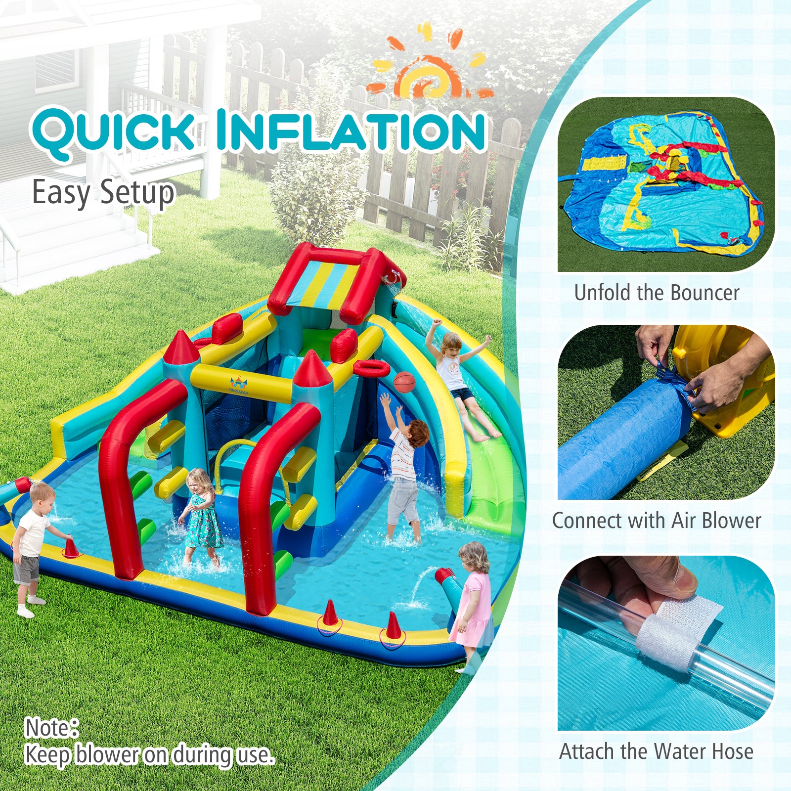 Inflatable Double Water Slide Park with 750W Blower and Obstacle Course Inflatable Water Slides at Gallery Canada