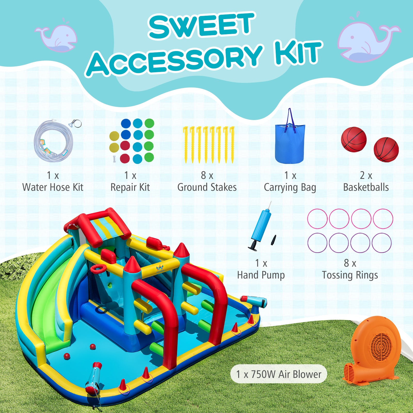 Inflatable Double Water Slide Park with 750W Blower and Obstacle Course Inflatable Water Slides at Gallery Canada