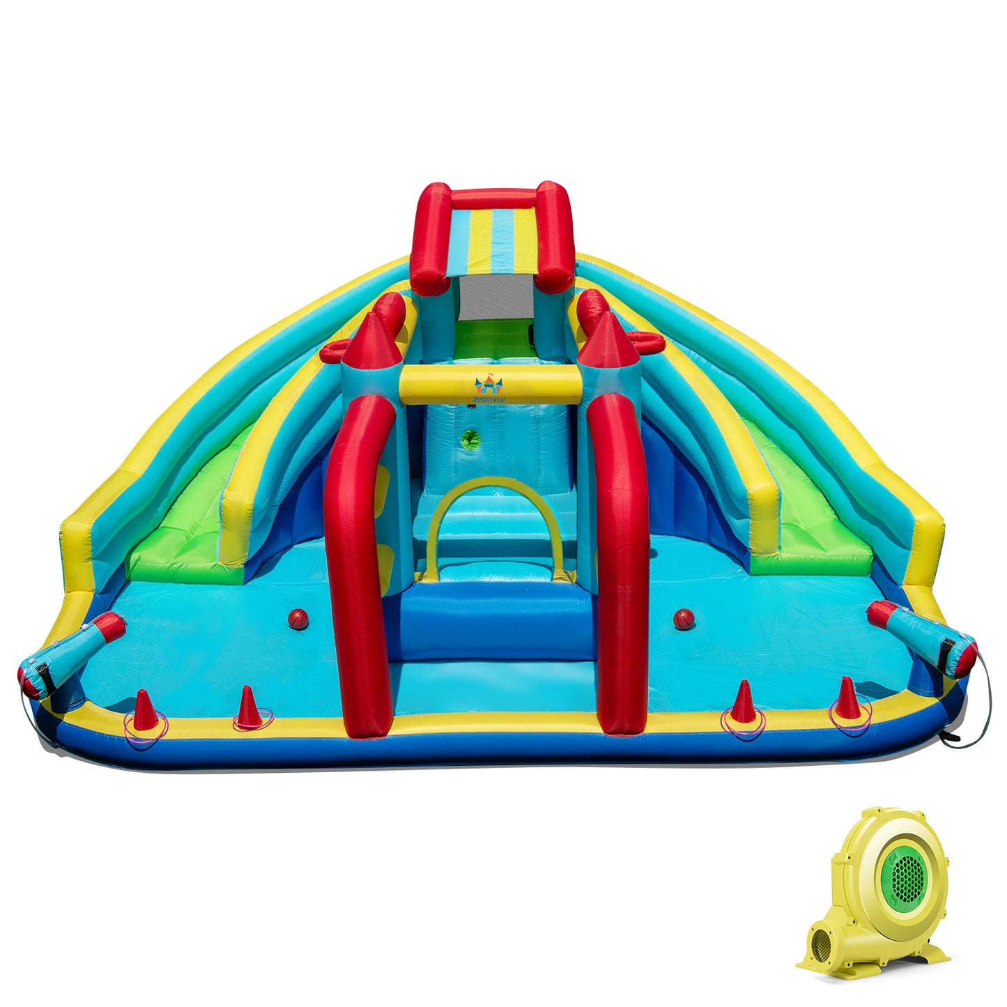 Inflatable Double Water Slide Park With Obstacle Course, 735W Blower Inflatable Water Slides Options at Gallery Canada