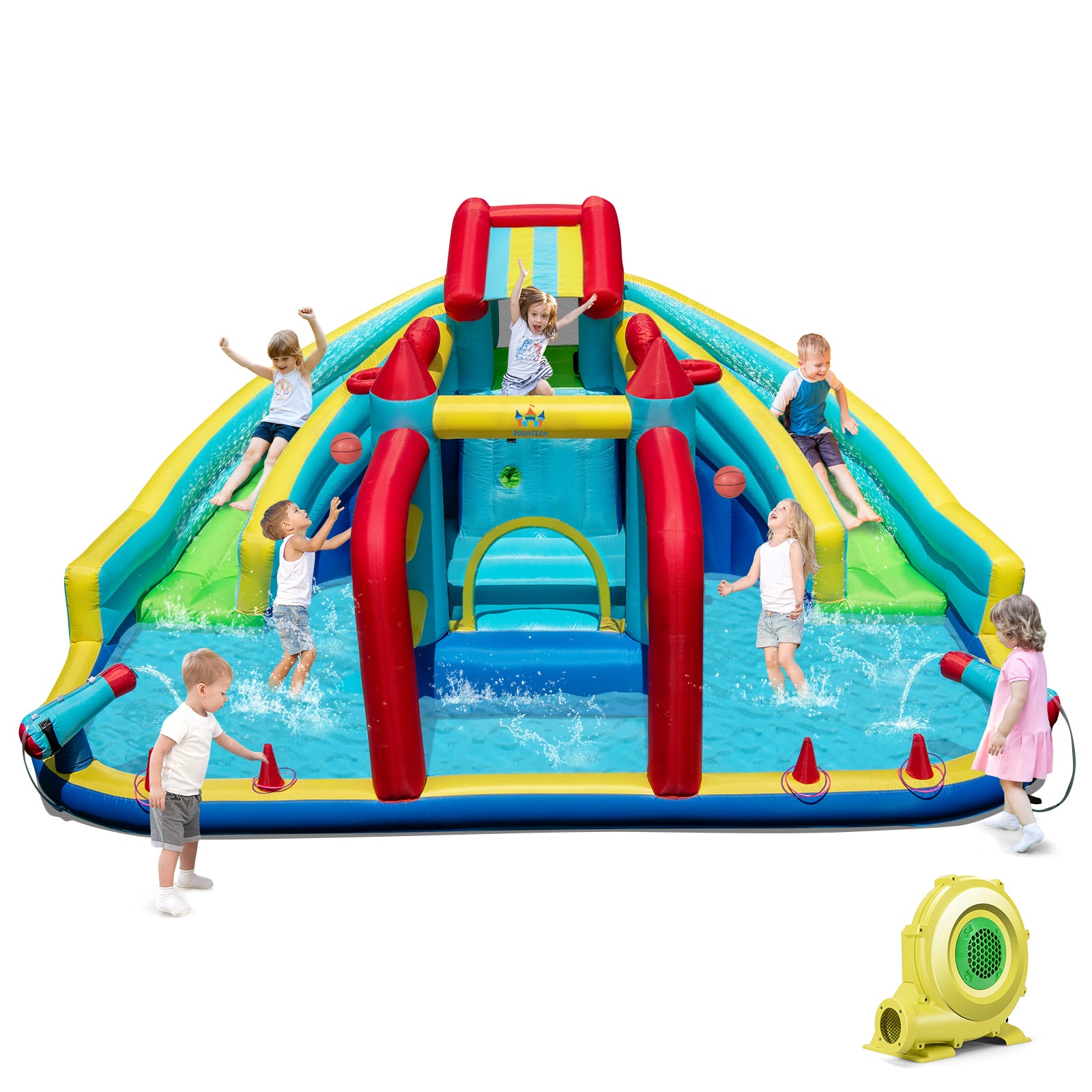 Inflatable Double Water Slide Park with Obstacle Course and 735W Blower Inflatable Water Slides at Gallery Canada