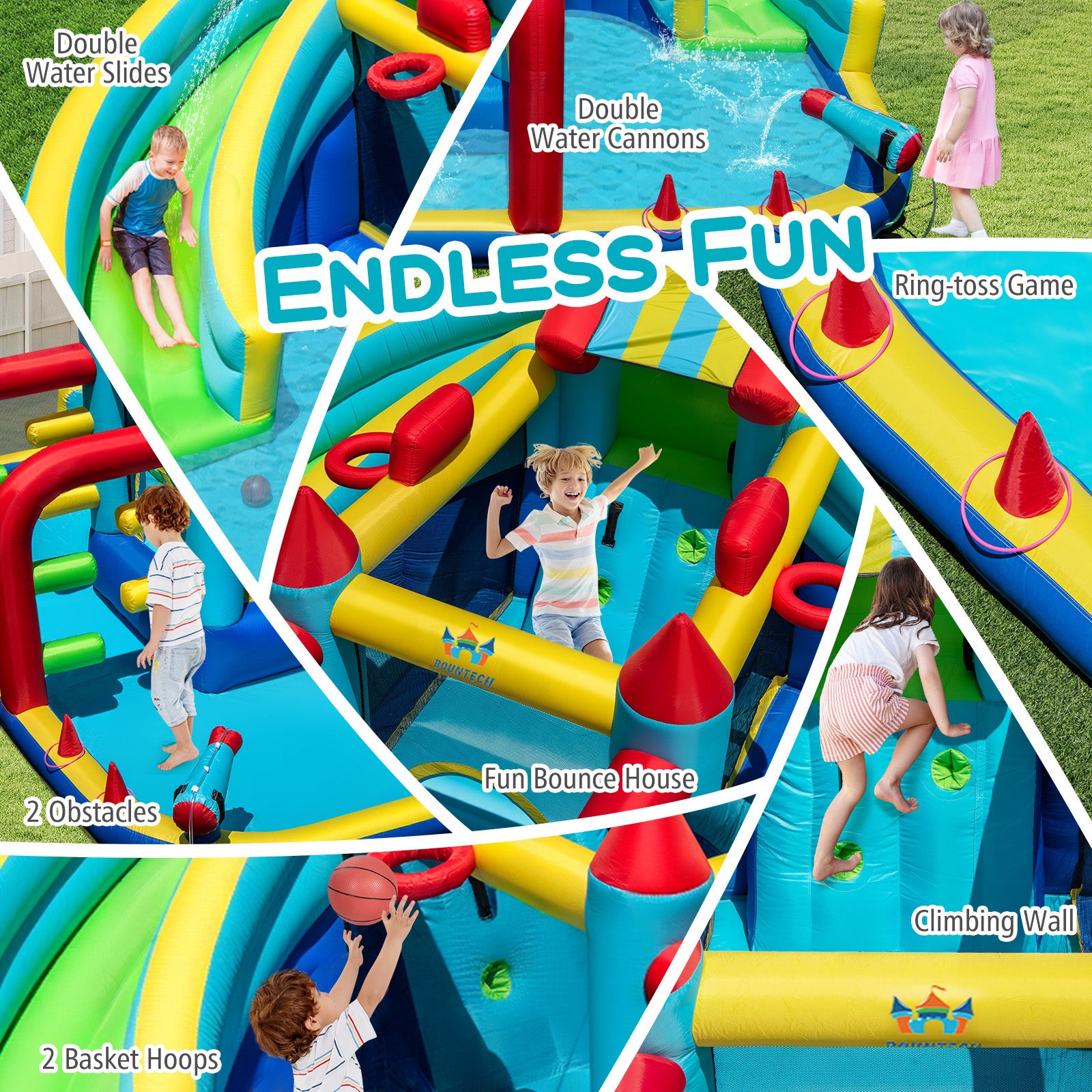 Inflatable Double Water Slide Park with Obstacle Course and 735W Blower Inflatable Water Slides at Gallery Canada