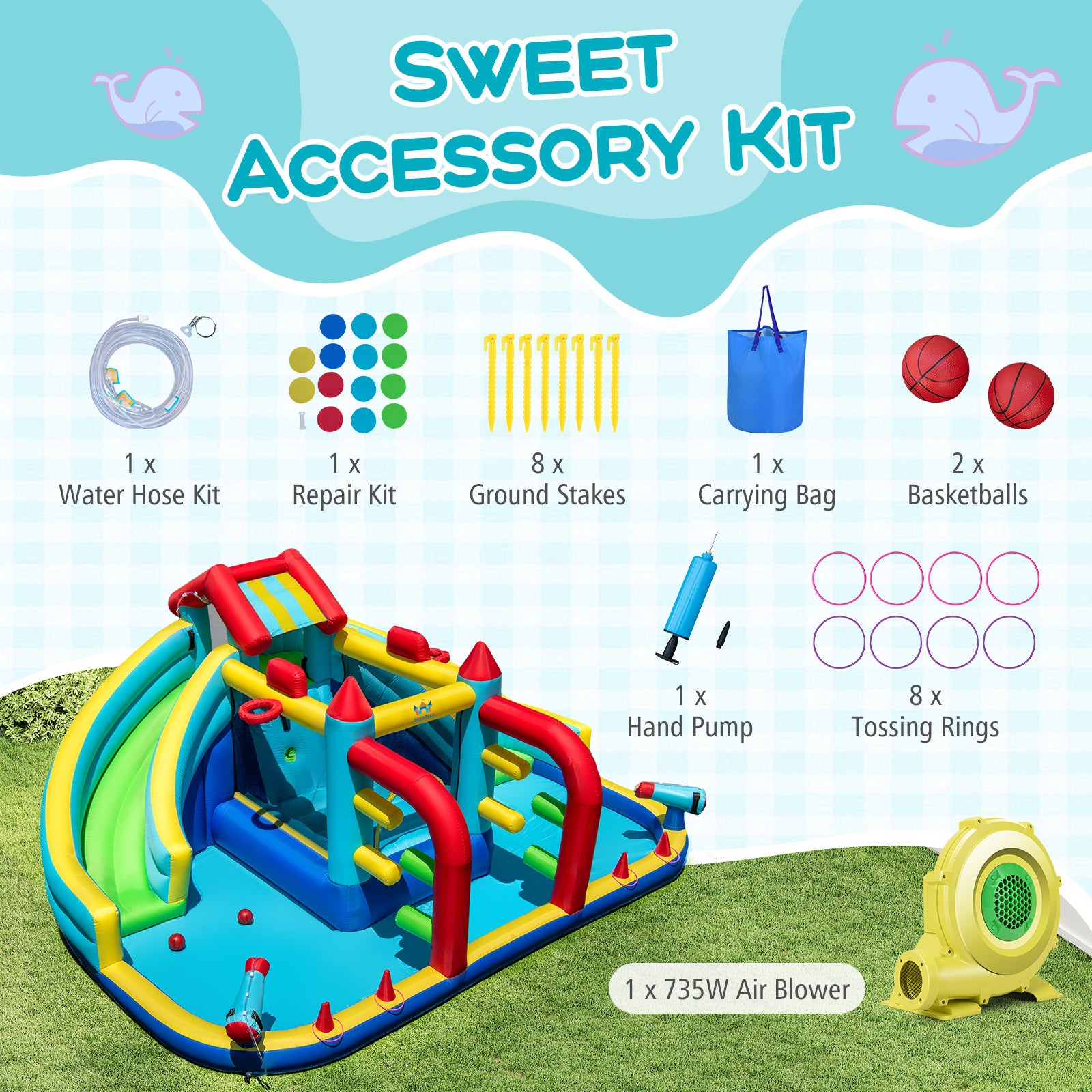 Inflatable Double Water Slide Park with Obstacle Course and 735W Blower Inflatable Water Slides at Gallery Canada