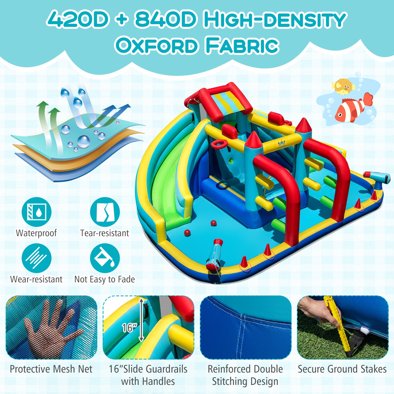 Inflatable Double Water Slide Park with Obstacle Course and 735W Blower Inflatable Water Slides at Gallery Canada