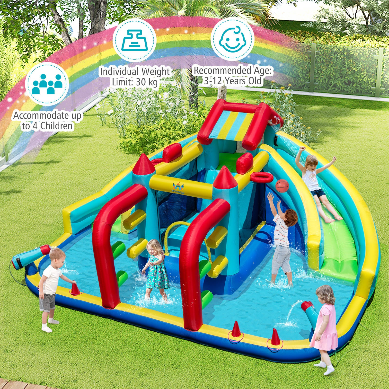 Inflatable Double Water Slide Park with Obstacle Course and 735W Blower Inflatable Water Slides at Gallery Canada