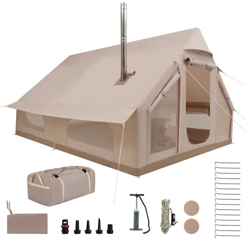 Inflatable 4 Season Camping Tent With Stove Jack, Beige