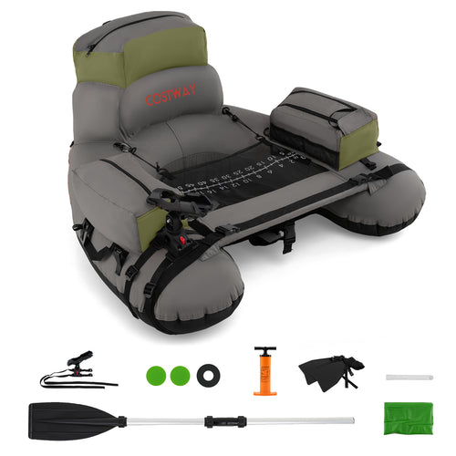 Inflatable Fishing Float Tube with Shoulder Straps and Storage for Angling, Green