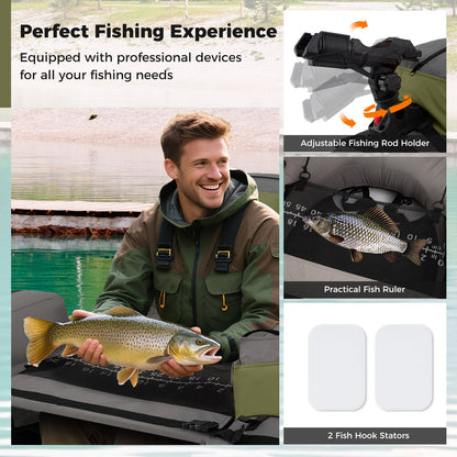 Inflatable Fishing Float Tube with Shoulder Straps and Storage for Angling, Green Water Sports at Gallery Canada