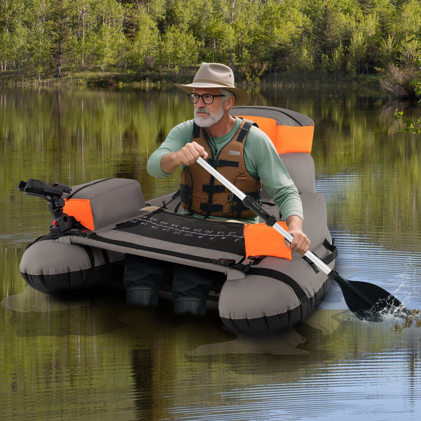 Inflatable Fishing Float Tube with Shoulder Straps and Storage for Angling, Orange Water Sports at Gallery Canada