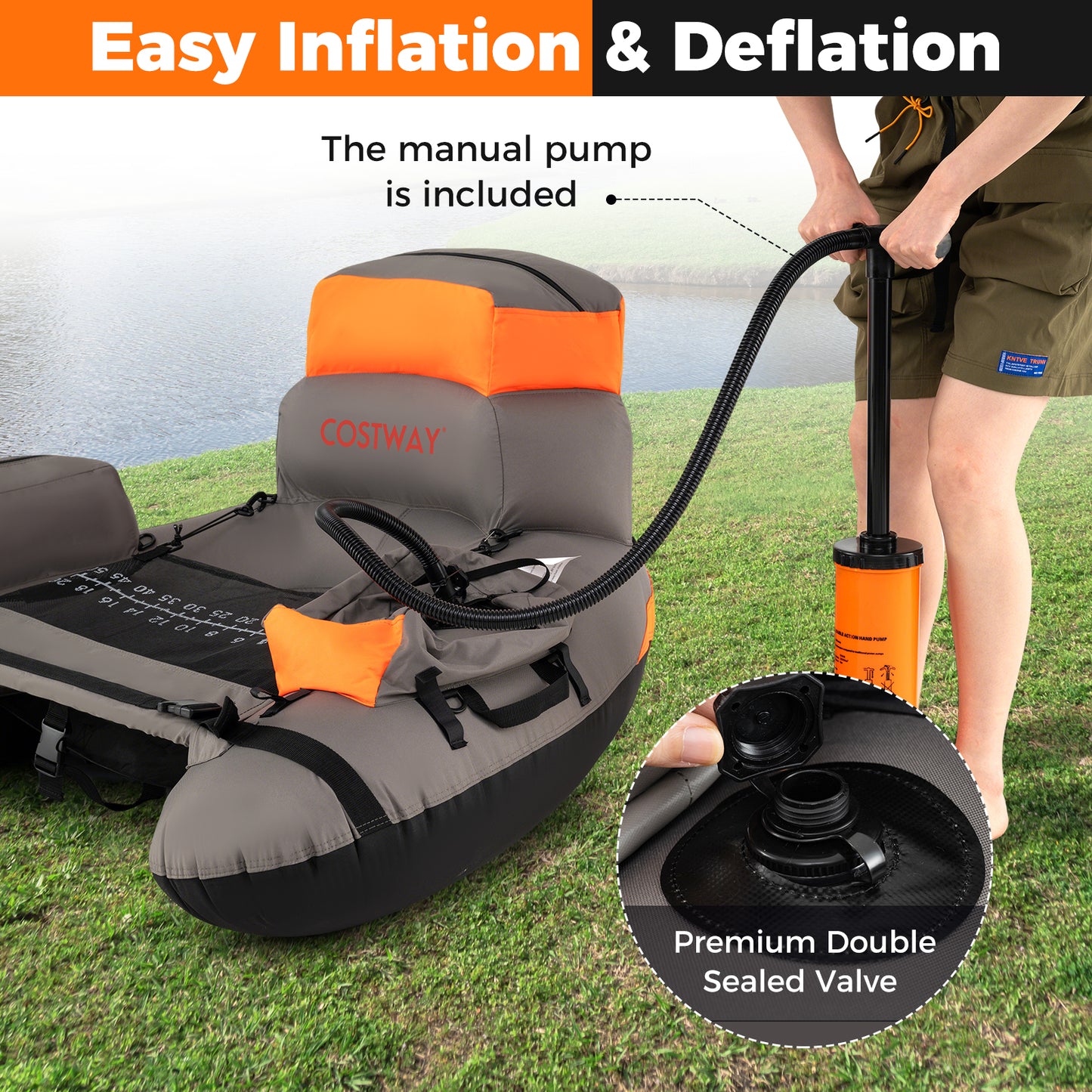 Inflatable Fishing Float Tube with Shoulder Straps and Storage for Angling, Orange Water Sports at Gallery Canada