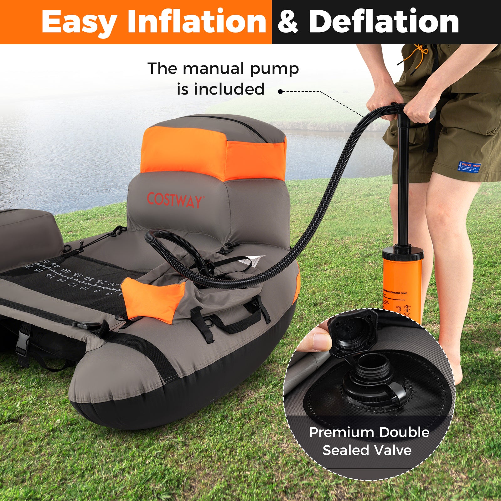 Inflatable Fishing Float Tube with Shoulder Straps and Storage for Angling, Orange Water Sports at Gallery Canada