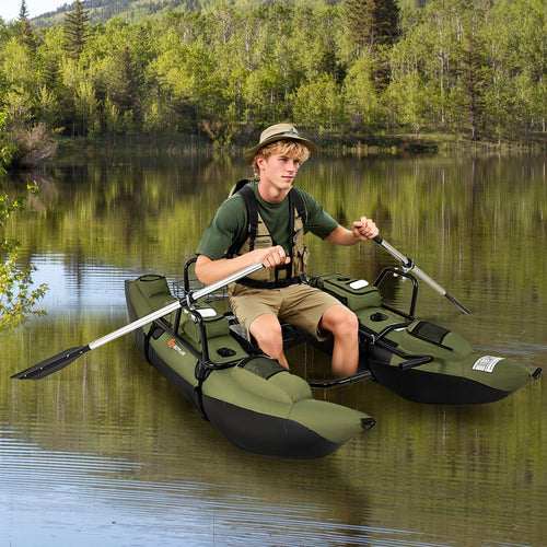 Inflatable Fishing Float Tube with Foldable Padded Seat and Adjustable Footrest, Green