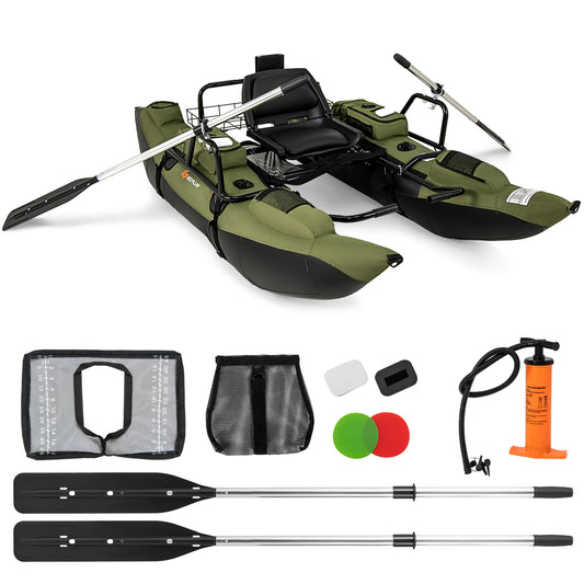 Inflatable Fishing Float Tube, Foldable Padded Seat, Adjustable Footrest, Green Water Sports Green at Gallery Canada
