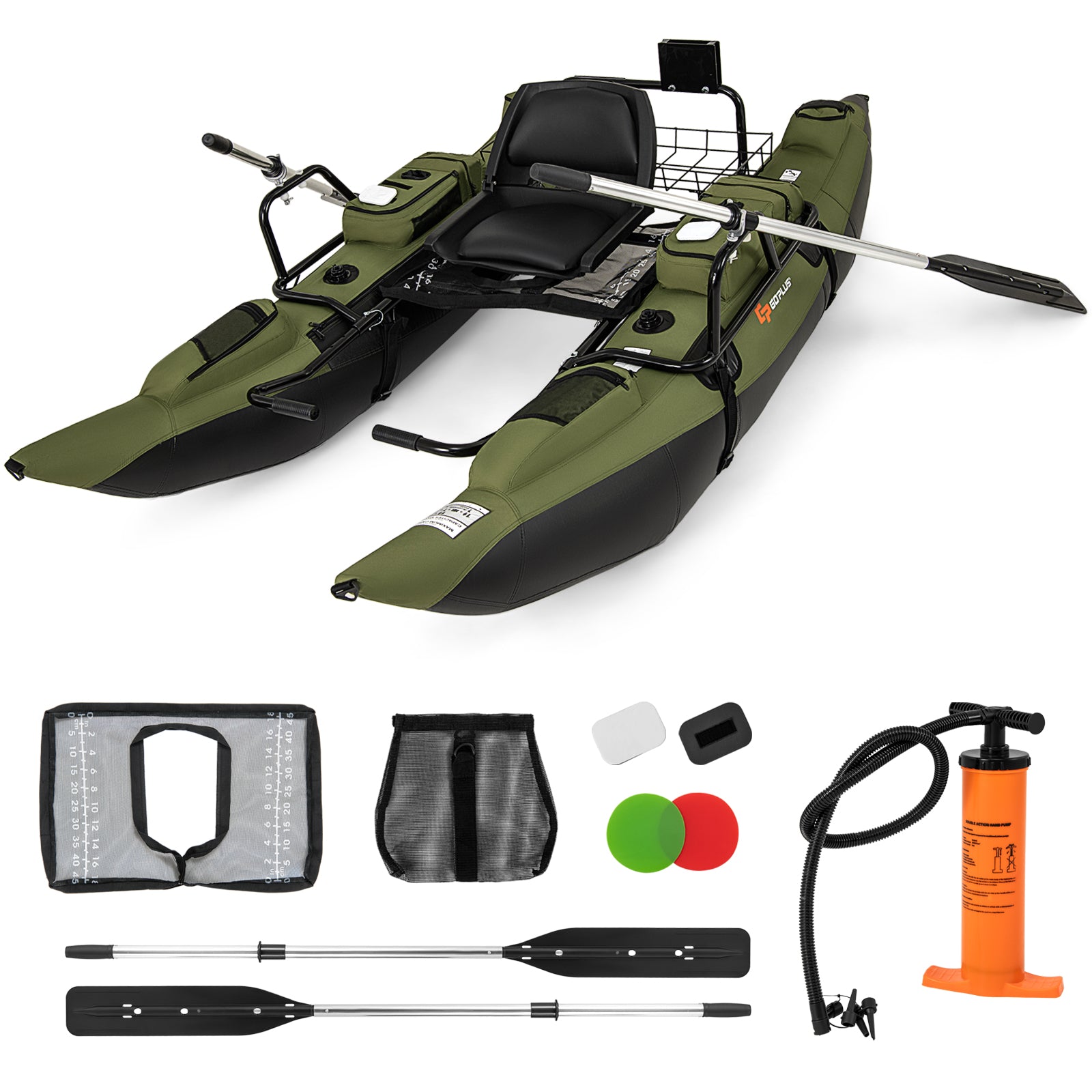 Inflatable Fishing Float Tube, Foldable Padded Seat, Adjustable Footrest, Green Water Sports at Gallery Canada