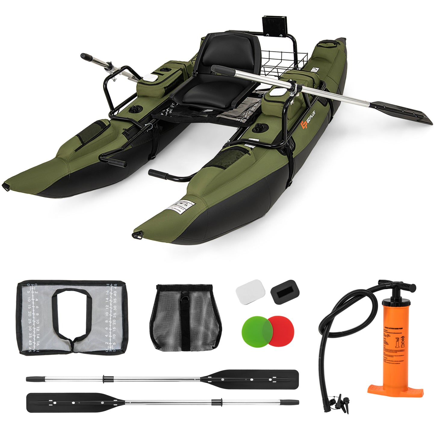 Inflatable Fishing Float Tube, Foldable Padded Seat, Adjustable Footrest, Green Water Sports at Gallery Canada