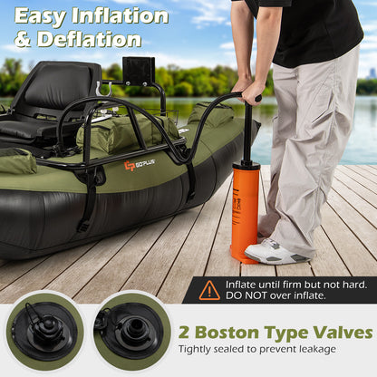 Inflatable Fishing Float Tube, Foldable Padded Seat, Adjustable Footrest, Green Water Sports at Gallery Canada