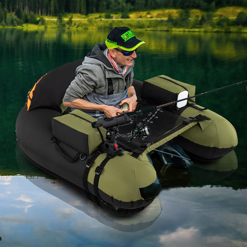 Inflatable Float Tube with Adjustable Fishing Rod Holder and Fish Hook Stator, Green